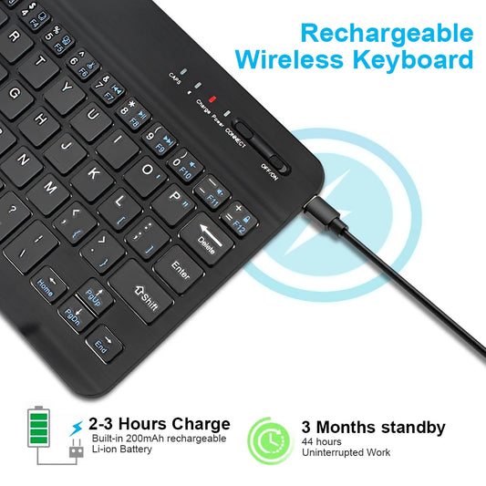 Rechargeable Mini Wireless Bluetooth Keyboard for 7 and 10 Inch Tablets, iPads and Cell Phones