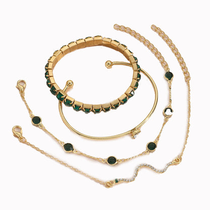 Set de 4 Pulseras de Lujo "Green Diamond" – Estilo Esmeralda y Cristales