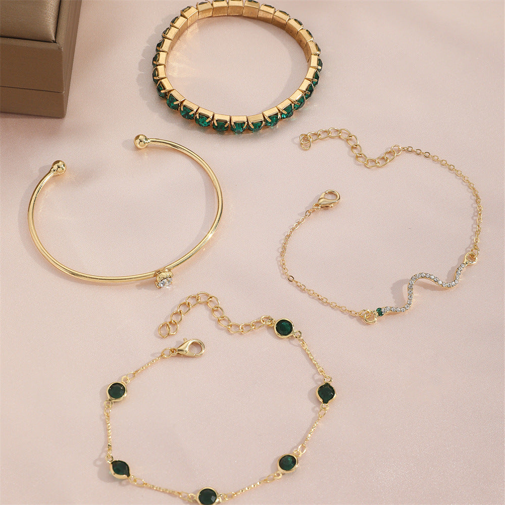 Set de 4 Pulseras de Lujo "Green Diamond" – Estilo Esmeralda y Cristales