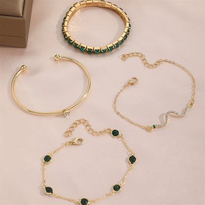 Set de 4 Pulseras de Lujo "Green Diamond" – Estilo Esmeralda y Cristales