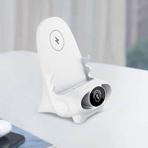 Soporte de Celular Inteligente 3-en-1 – Carga, Sonido y Estilo para tu Escritorio