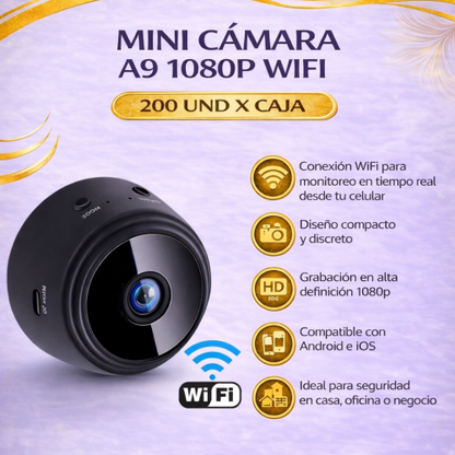 Mini Cámara A9 1080P WiFi – Vigilancia Inteligente 24/7