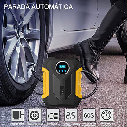 Bomba de Aire Portátil 12V con Linterna LED – Inflado Inteligente para tu Vehículo