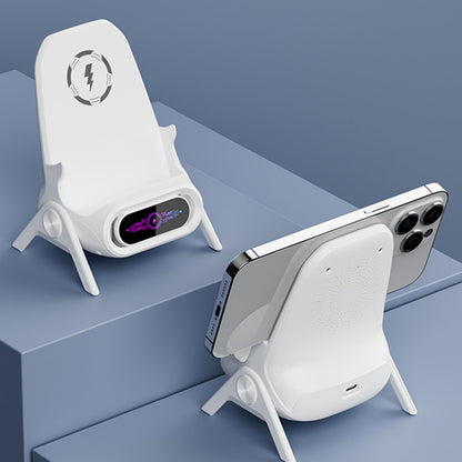 Soporte de Celular Inteligente 3-en-1 – Carga, Sonido y Estilo para tu Escritorio