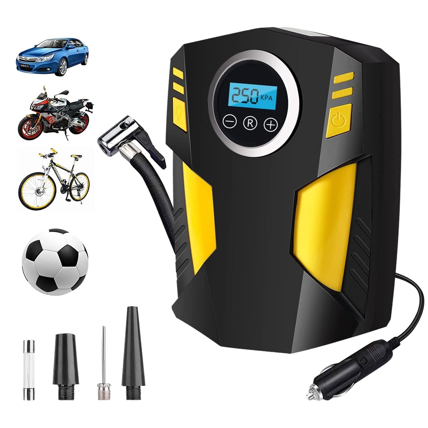 Bomba de Aire Portátil 12V con Linterna LED – Inflado Inteligente para tu Vehículo