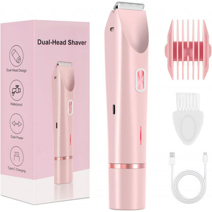 Depiladora Eléctrica 2 En 1 Para Mujer, Afeitadora De Doble Cabezal, Recortadora De Vello Púbico Privada, Afeitadora Eléctrica Para Cabello Corporal En Seco Y Húmedo.