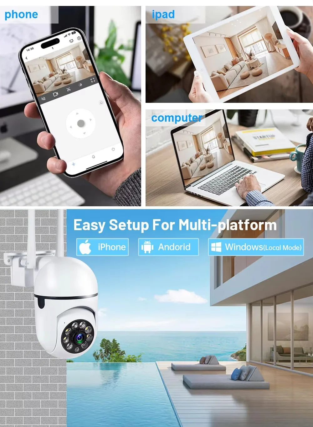 Cámara de Seguridad Wi-Fi PTZ 8MP con Zoom 4X, Audio Bidireccional y Visión Nocturna