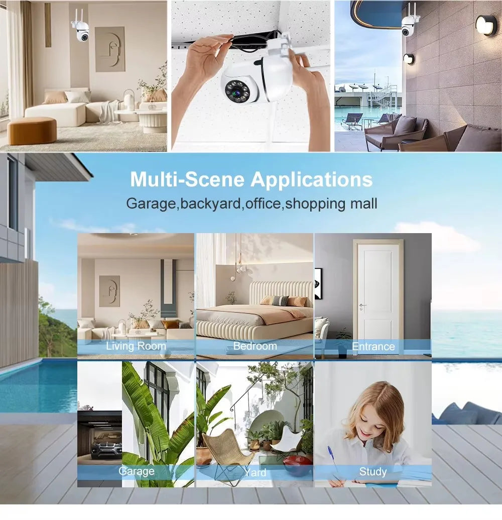 Cámara de Seguridad Wi-Fi PTZ 8MP con Zoom 4X, Audio Bidireccional y Visión Nocturna