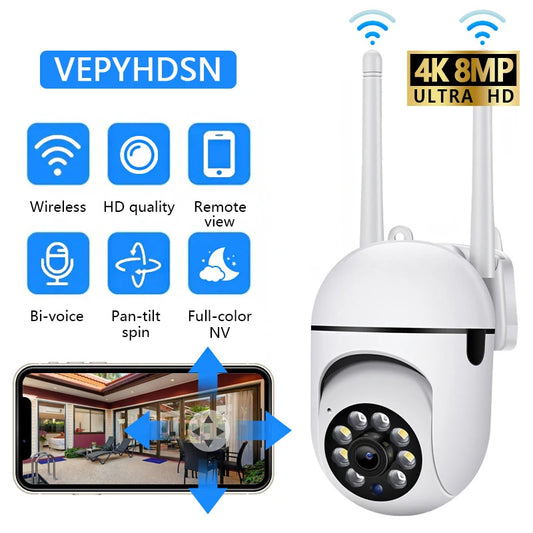 8MP Wi-Fi PTZ Security Camera with 4X Zoom, Two-Way Audio and Night Vision