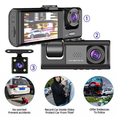 Dash Cam 3-en-1 Pro – ¡Tu Testigo Ocular en la Carretera con Grabación HD!