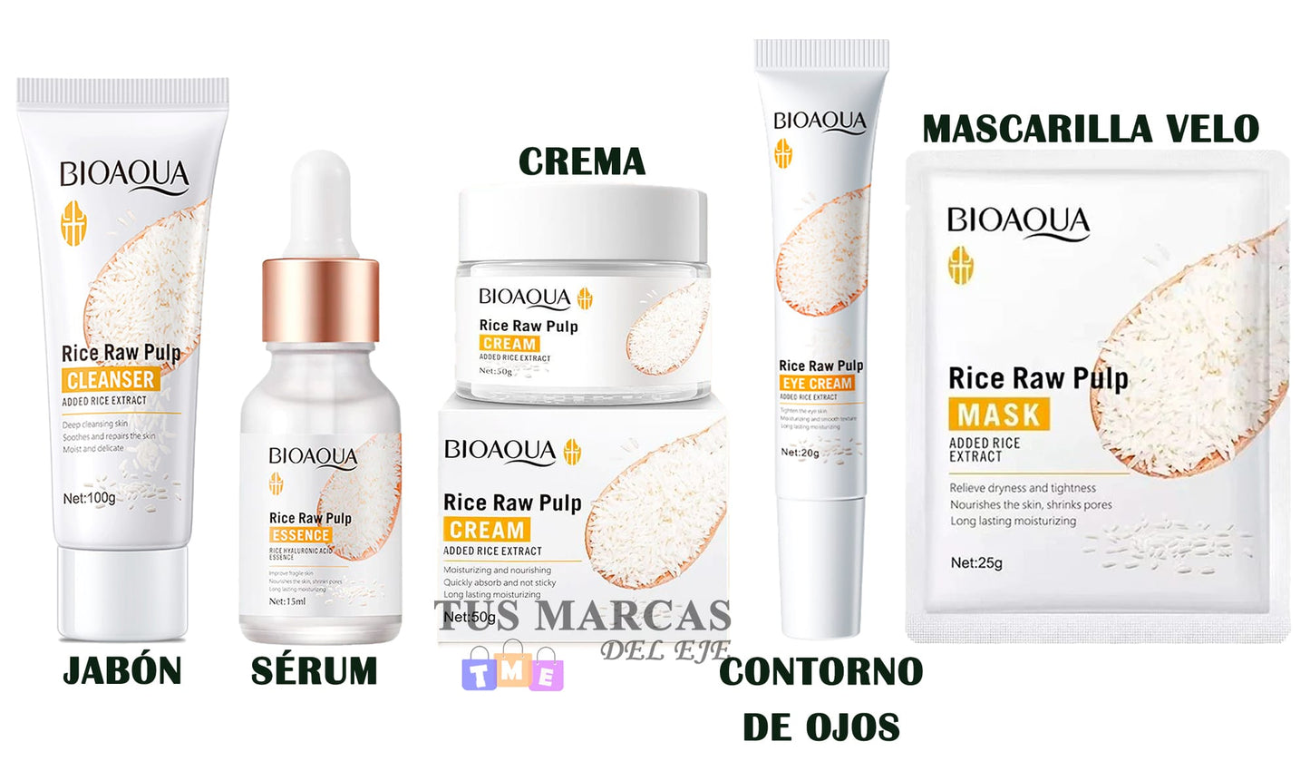 Kit de Arroz Bioaqua 5 en 1 – Piel de Porcelana con el Secreto Ancestral de Belleza