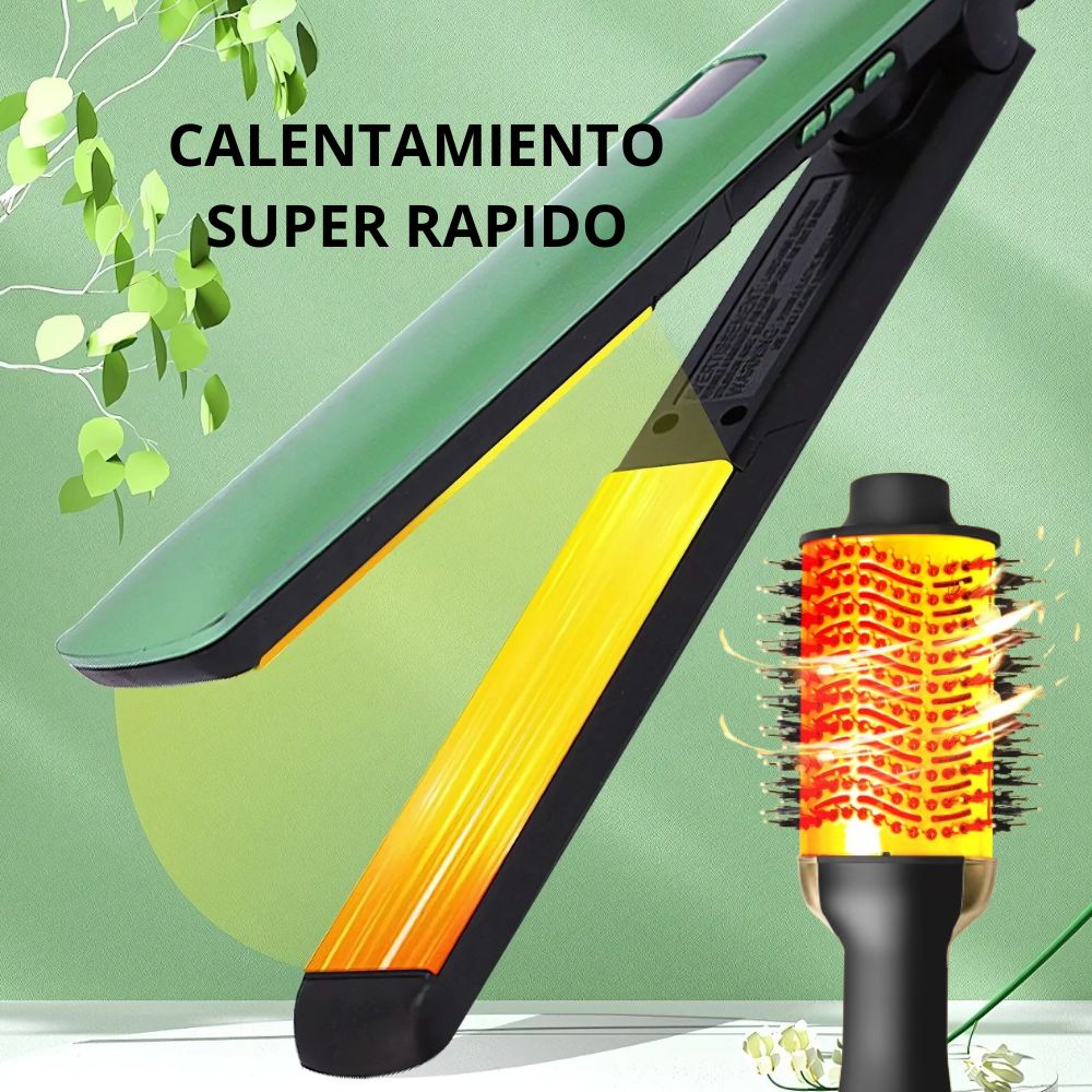 Combo Plancha y Cepillo Térmico Cerámica Pro ALG01906 – Alaciado Perfecto en Casa