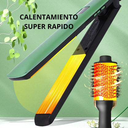 Combo Plancha y Cepillo Térmico Cerámica Pro ALG01906 – Alaciado Perfecto en Casa