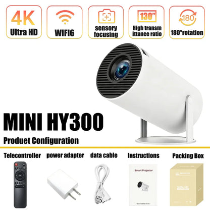 HY300 Portable 4K Projector with Android 11 and WiFi