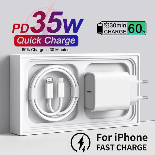 Cargador Rápido 35W Dual USB-C para iPhone – Carga Ultra Rápida (1m / 1.5m / 2m)