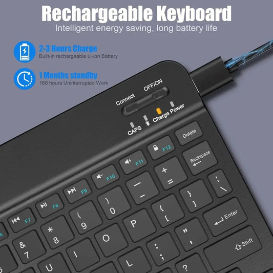 Universal Bluetooth Keyboard for iPad and 7 and 10 Inch Tablets, Rechargeable