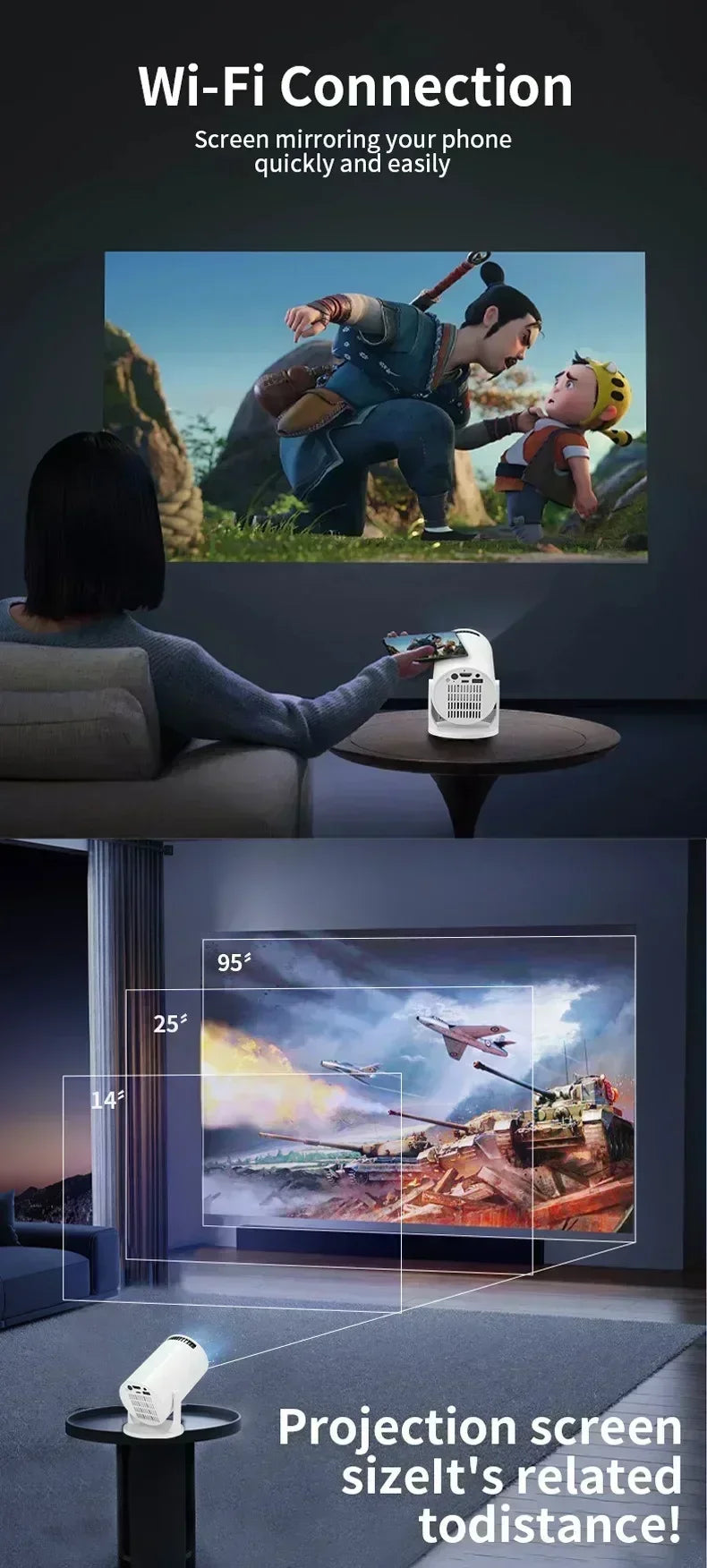 HY300 Portable 4K Projector with Android 11 and WiFi