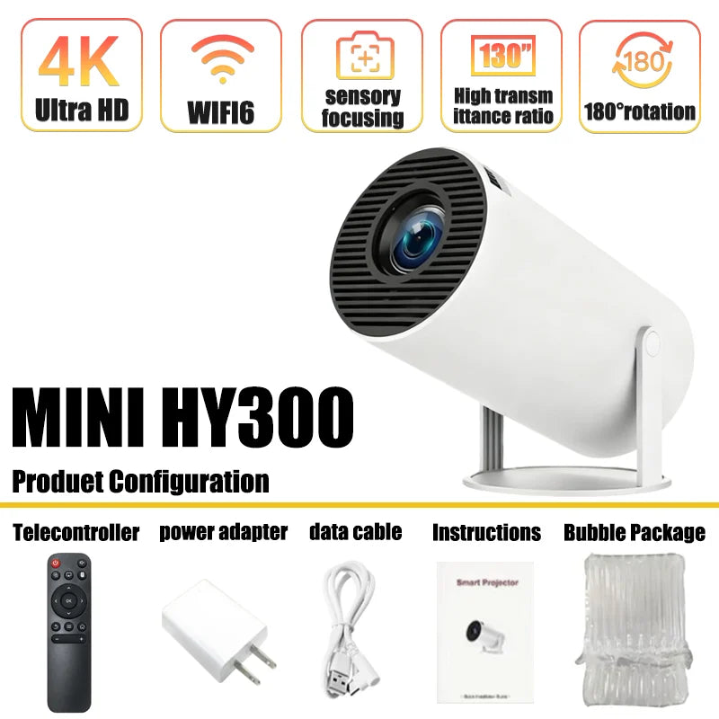 HY300 Portable 4K Projector with Android 11 and WiFi