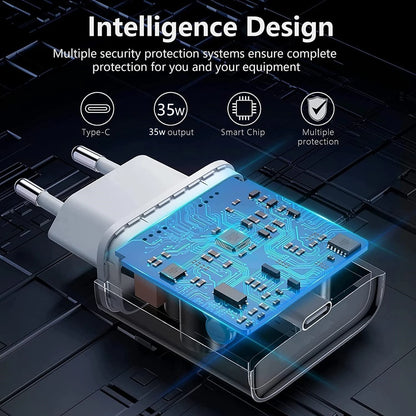 Cargador Rápido 35W Dual USB-C para iPhone – Carga Ultra Rápida (1m / 1.5m / 2m)