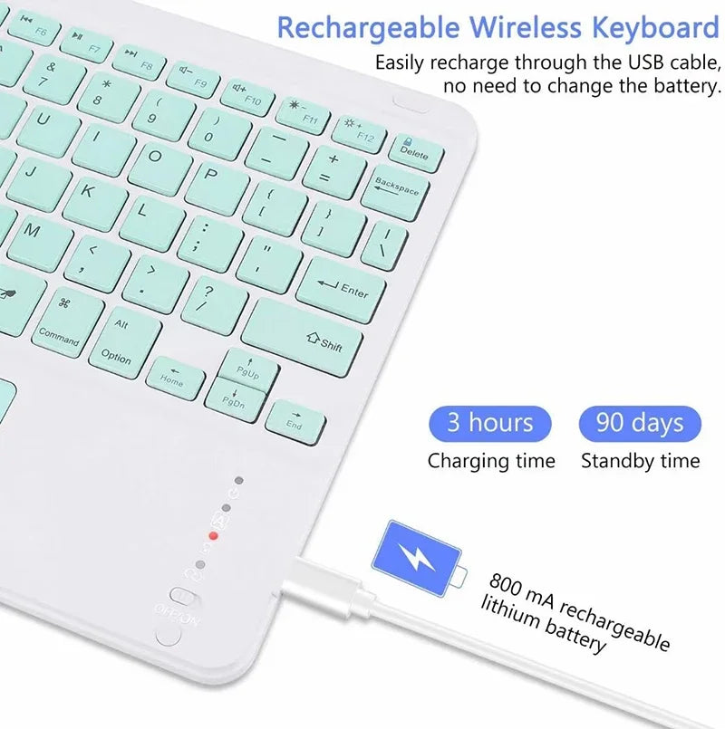 Teclado Bluetooth Español e Inglés 10 Pulgadas Recargable para iPad, Tablet y Laptop