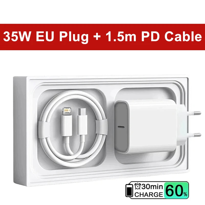 Cargador Rápido 35W Dual USB-C para iPhone – Carga Ultra Rápida (1m / 1.5m / 2m)