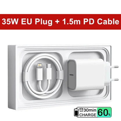 Cargador Rápido 35W Dual USB-C para iPhone – Carga Ultra Rápida (1m / 1.5m / 2m)