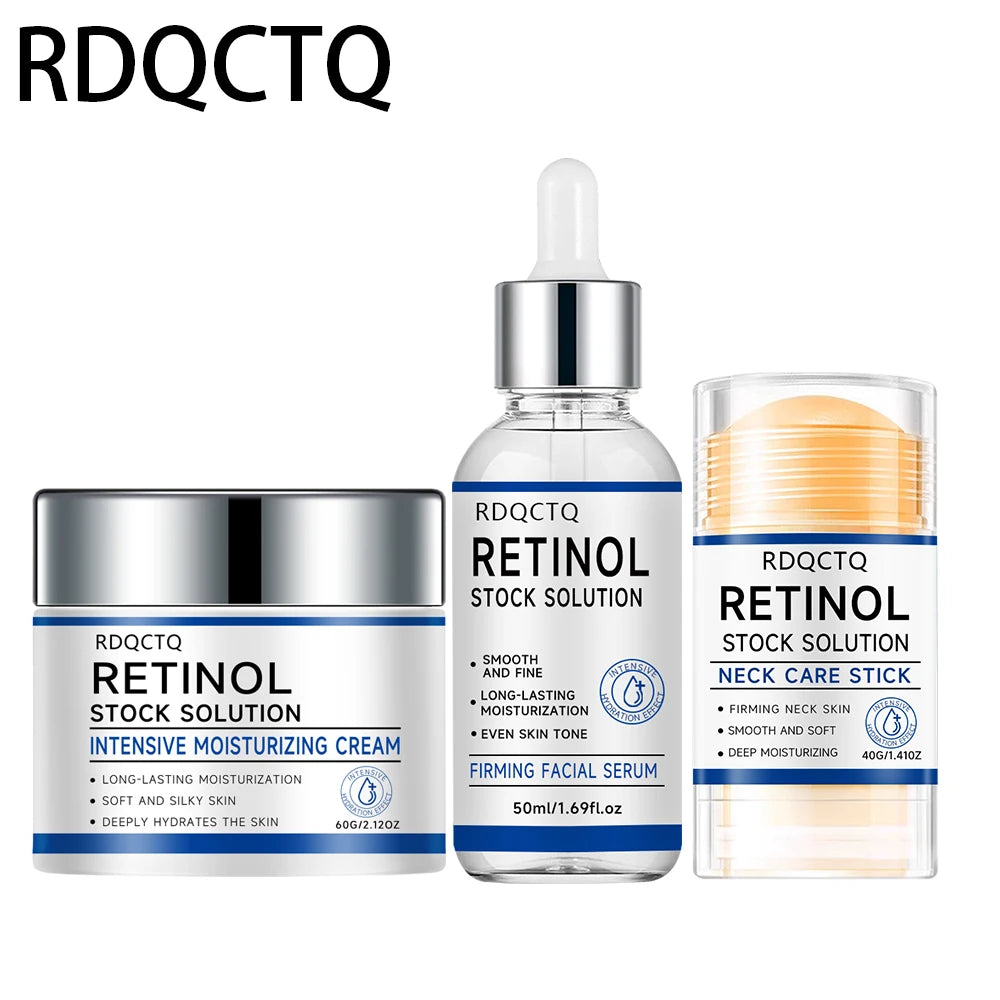 Retinol Serum + Intensive Moisturizing Cream + Neck Care Stick 3-Piece Set - Long-Lasting Hydration for Soft, Silky & Deeply Nou