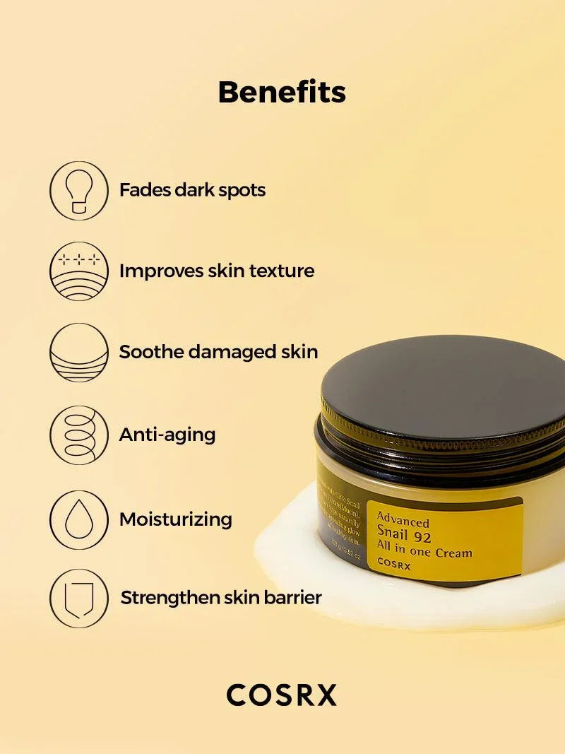 🐌 COSRX Snail Mucin 92% Moisturizer (Advanced Snail 92 All-In-One Cream)