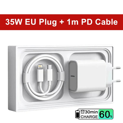 Cargador Rápido 35W Dual USB-C para iPhone – Carga Ultra Rápida (1m / 1.5m / 2m)