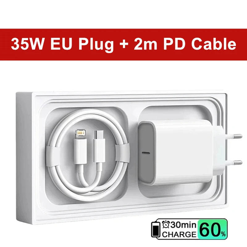 Cargador Rápido 35W Dual USB-C para iPhone – Carga Ultra Rápida (1m / 1.5m / 2m)
