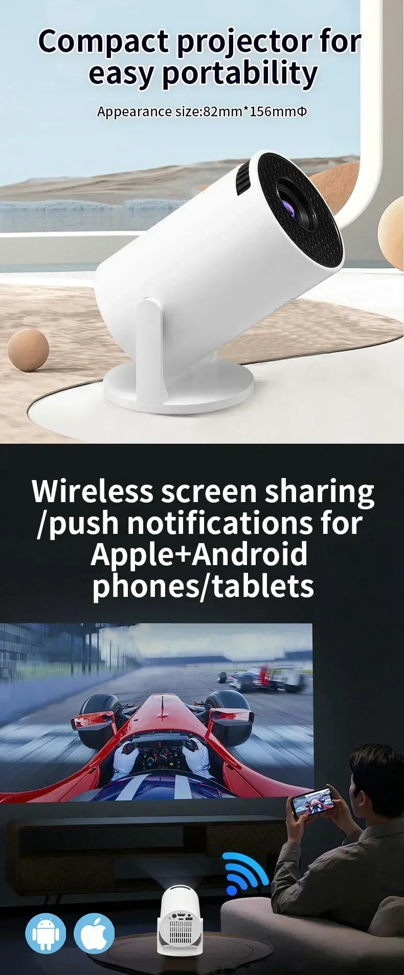 HY300 Portable 4K Projector with Android 11 and WiFi