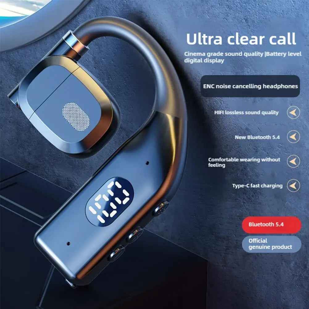 Bluetooth 5.4 Headset with LED Display and Long Battery Life