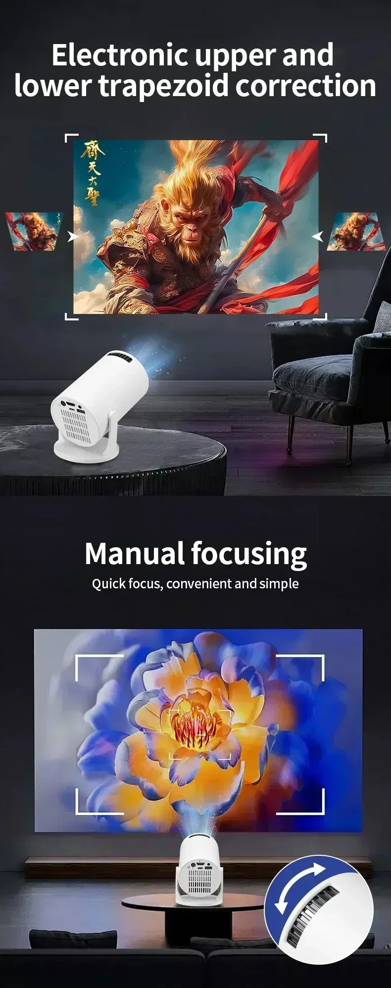 HY300 Portable 4K Projector with Android 11 and WiFi