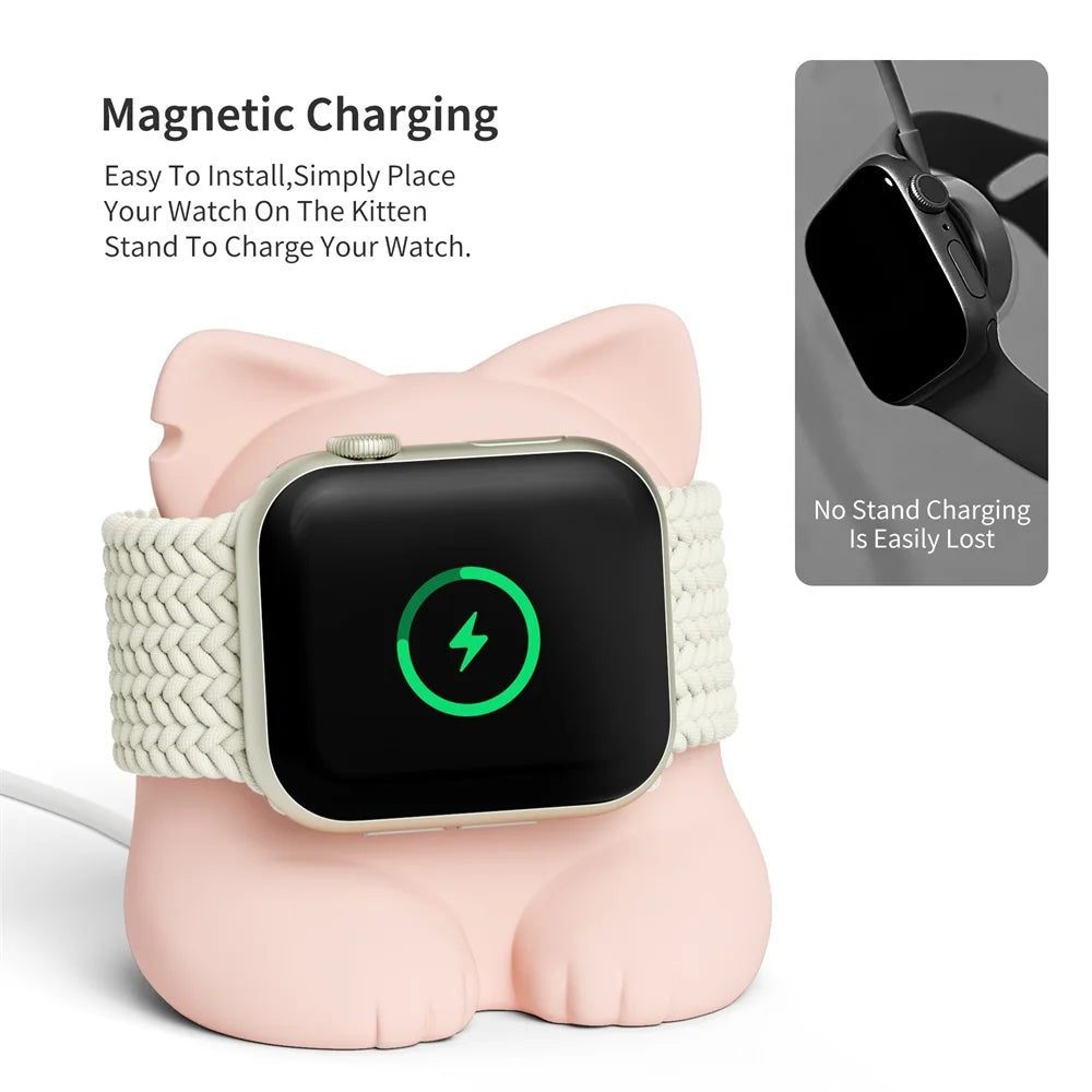 Base de Carga para Apple Watch Diseño Gatito Compatible Series 1 al 9 y Ultra