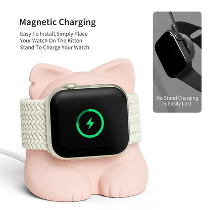 Base de Carga para Apple Watch Diseño Gatito Compatible Series 1 al 9 y Ultra