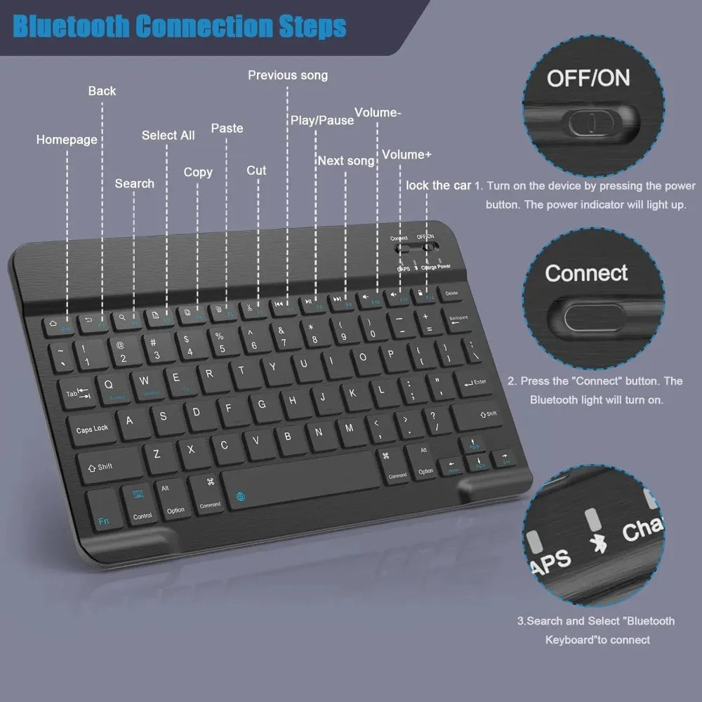 Teclado Bluetooth Universal para iPad y Tablets 7 y 10 Pulgadas Recargable