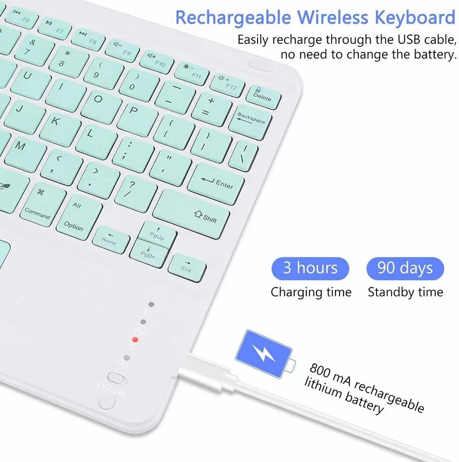 Teclado Bluetooth Español e Inglés 10 Pulgadas Recargable para iPad, Tablet y Laptop
