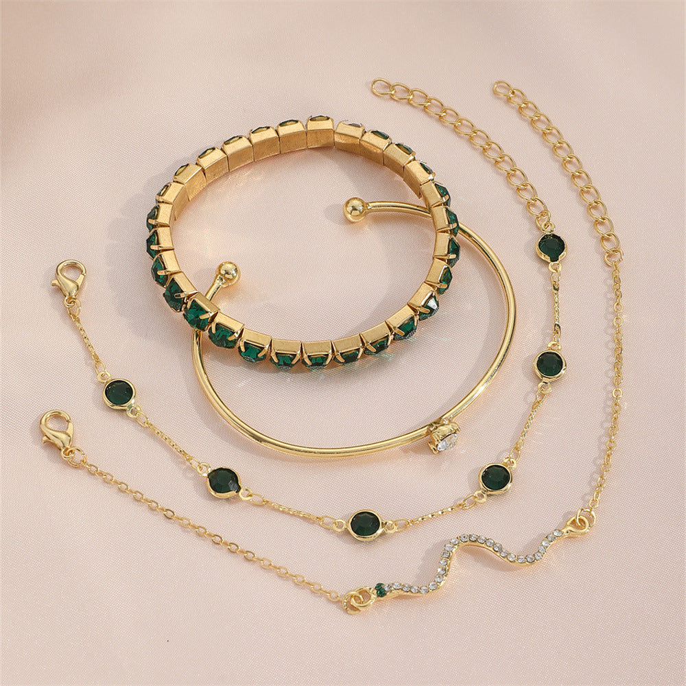 Set de 4 Pulseras de Lujo "Green Diamond" – Estilo Esmeralda y Cristales