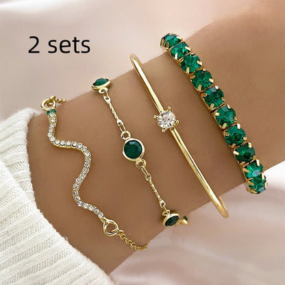 Set de 4 Pulseras de Lujo "Green Diamond" – Estilo Esmeralda y Cristales