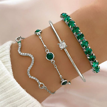 Set de 4 Pulseras de Lujo "Green Diamond" – Estilo Esmeralda y Cristales