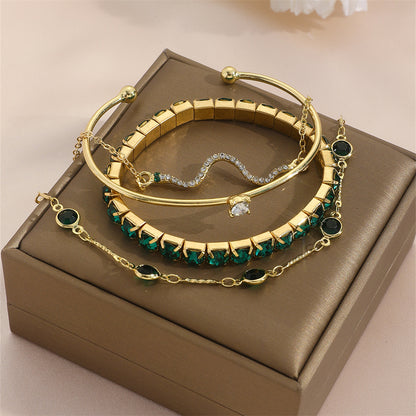 Set de 4 Pulseras de Lujo "Green Diamond" – Estilo Esmeralda y Cristales