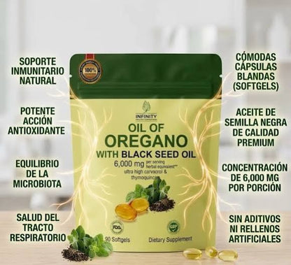 Oregano Oil + Black Seed Oil 6000mg x90 — Defensa Natural Máxima 🌿