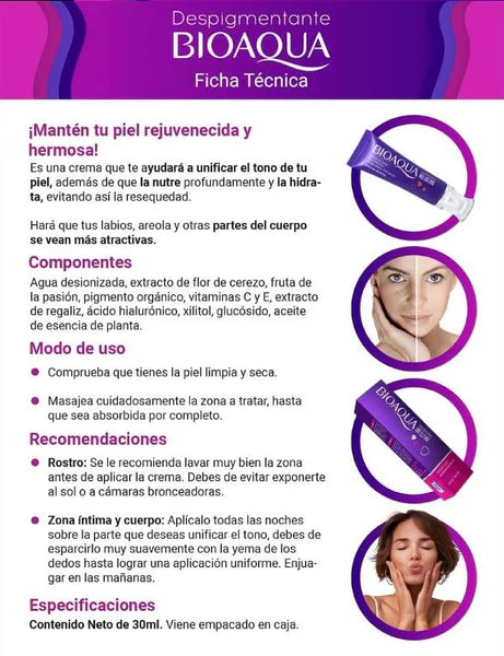 Crema Despigmentante Bioaqua – Aclarante de Manchas e Iluminador de Piel